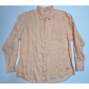 Tommy Bahama Relax Mens XL Linen Long Sleeve Button Up Shirt Peach Orange
